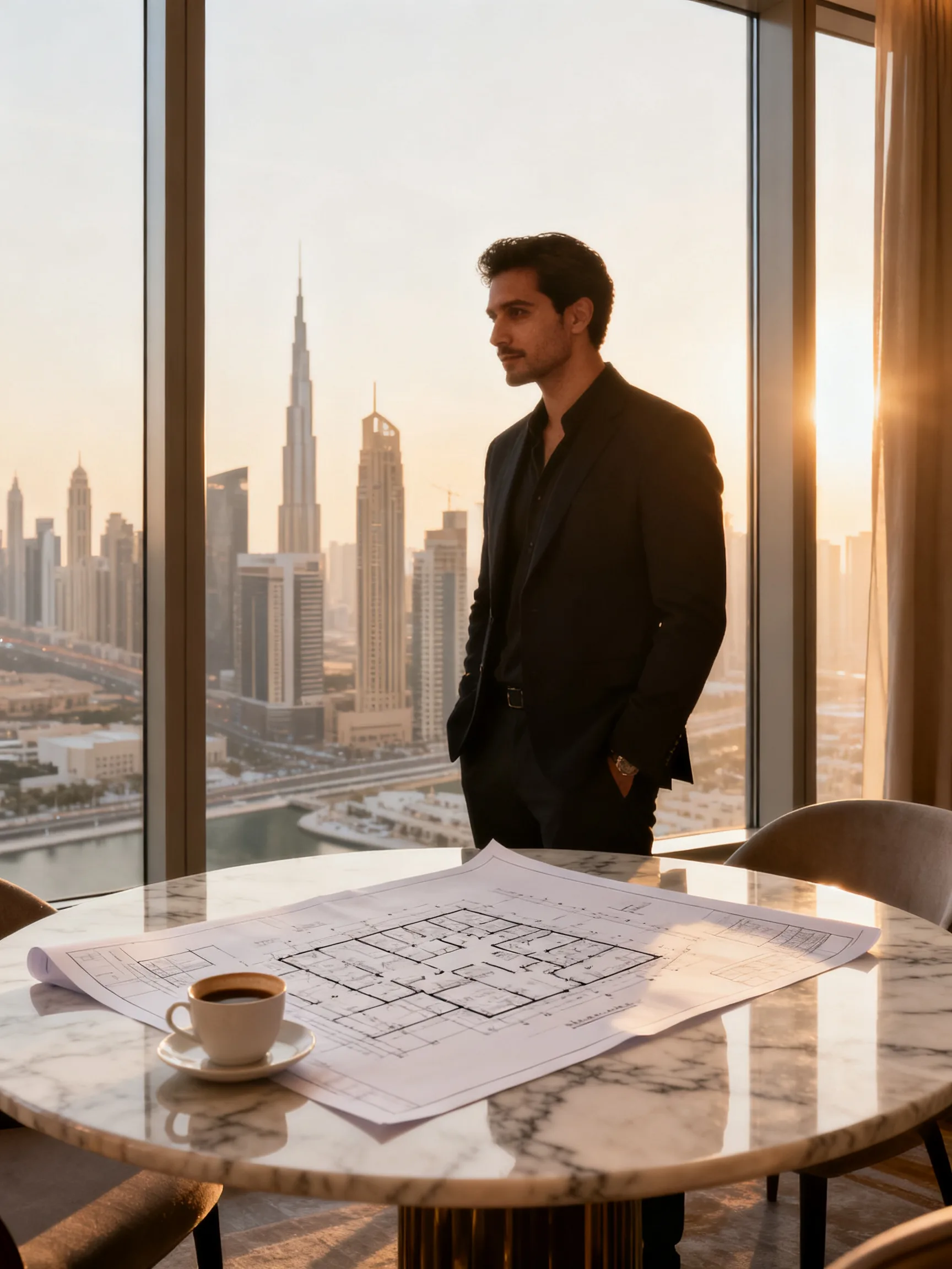 Private Dubai property consultation room overlooking the DIFC skyline