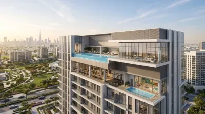 Sky Level 1 off-plan tower exterior in Jumeirah Village Circle, Dubai